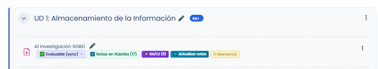 Unidad didáctica asociada a un RA en RúbrikaFP